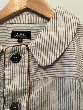 A.P.C. White and Navy Striped Cotton Blouse